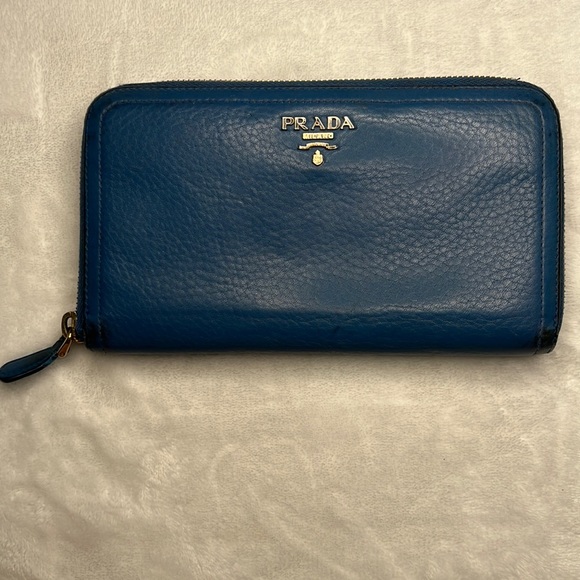 Prada Blue Zip Around Wallet